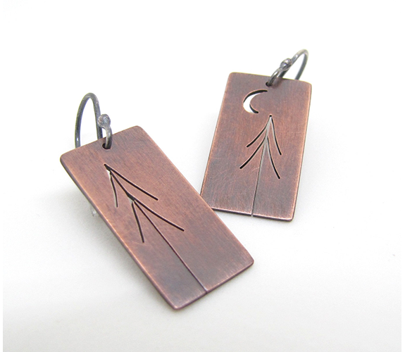 Two Tall Pines + One Crescent Moon Earrings - Silent Goddess